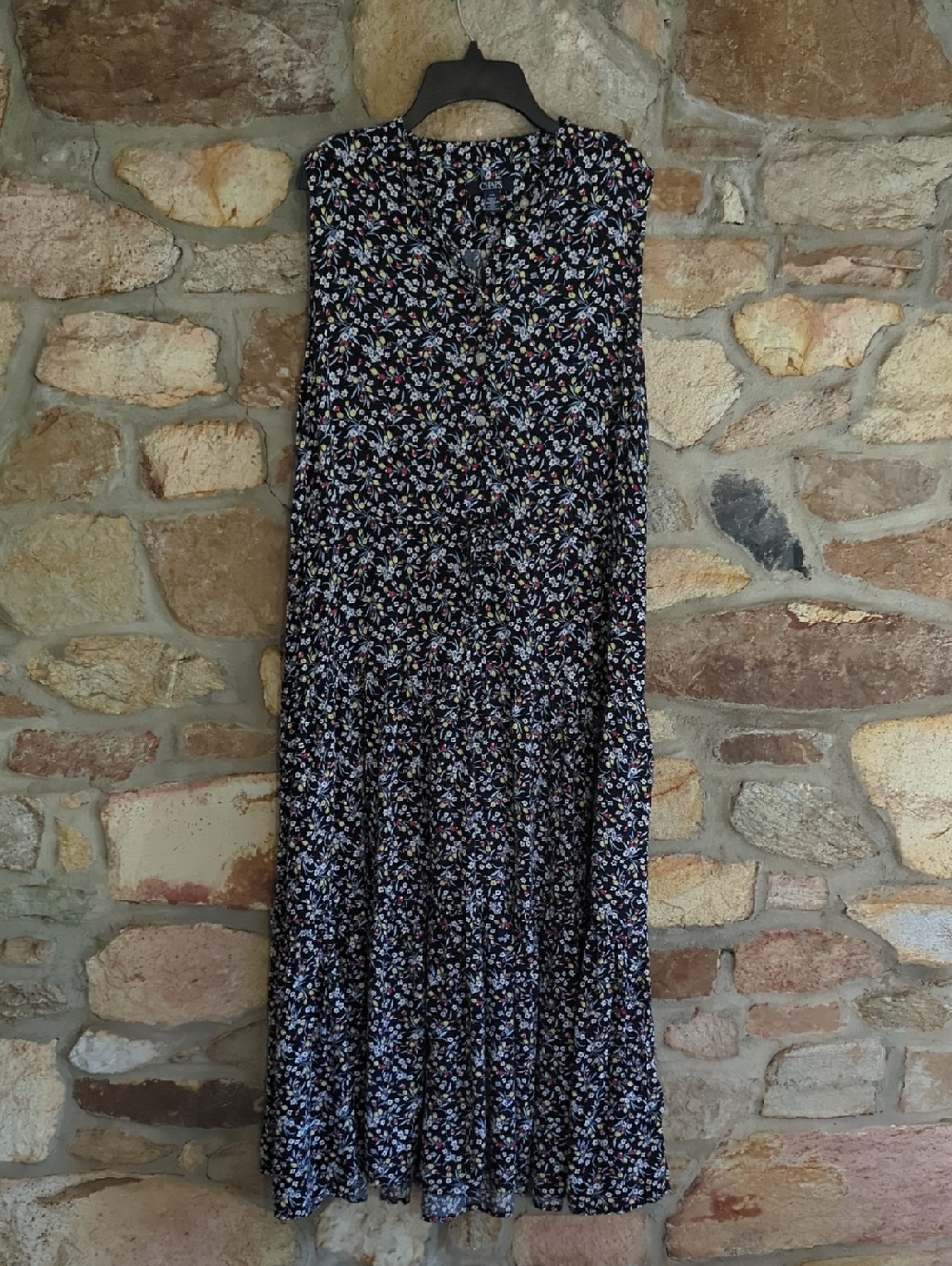 Chaps Navy Floral Button-Front Maxi Dress